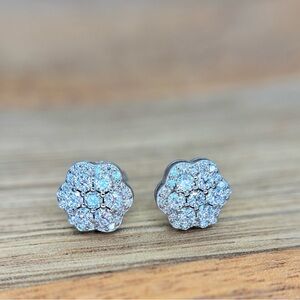 VVS D Moissanite Cluster Flower Studs - 925 Sterling Silver - Secure Screw Backs